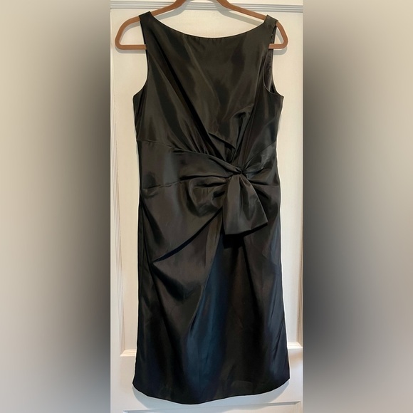 Vintage Black Boat Neck Taffeta-Like Bow Front Cocktail Dress 12 - Picture 1 of 7